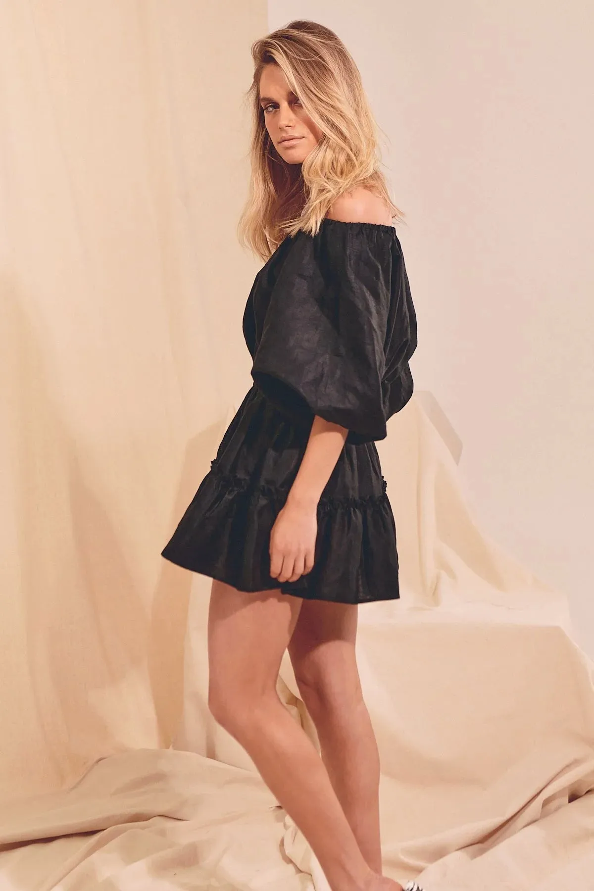 Dylan Linen Mini Dress - Black