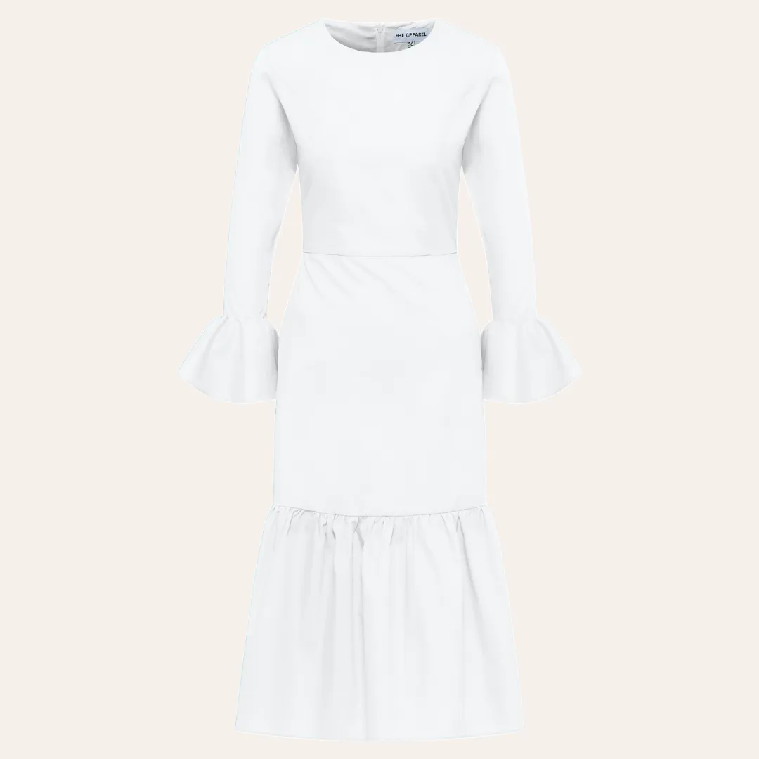 EHE Apparel Audrey ruffled Dress - White