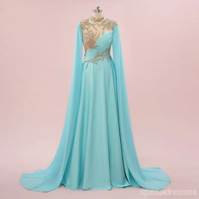 Elegant Blue A-line Long Sleeves Maxi Long Party Prom Dresses,Evening Dress,13529