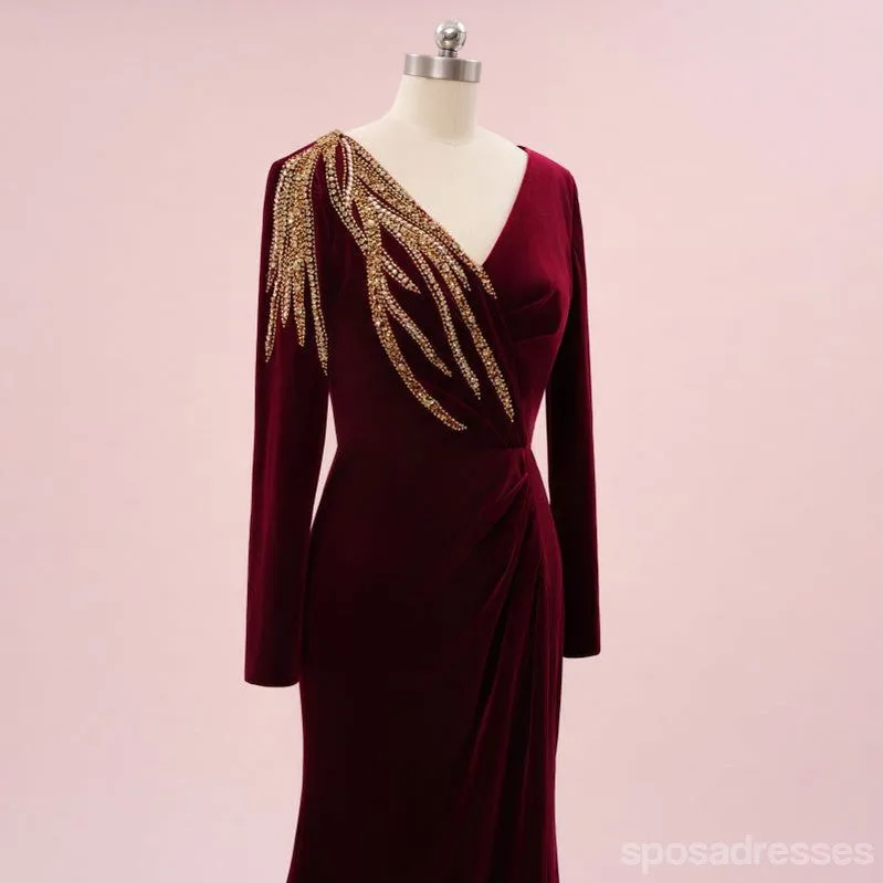 Elegant Mermaid Dark Red V-neck Maxi Long Party Prom Dresses,Evening Dress,13523