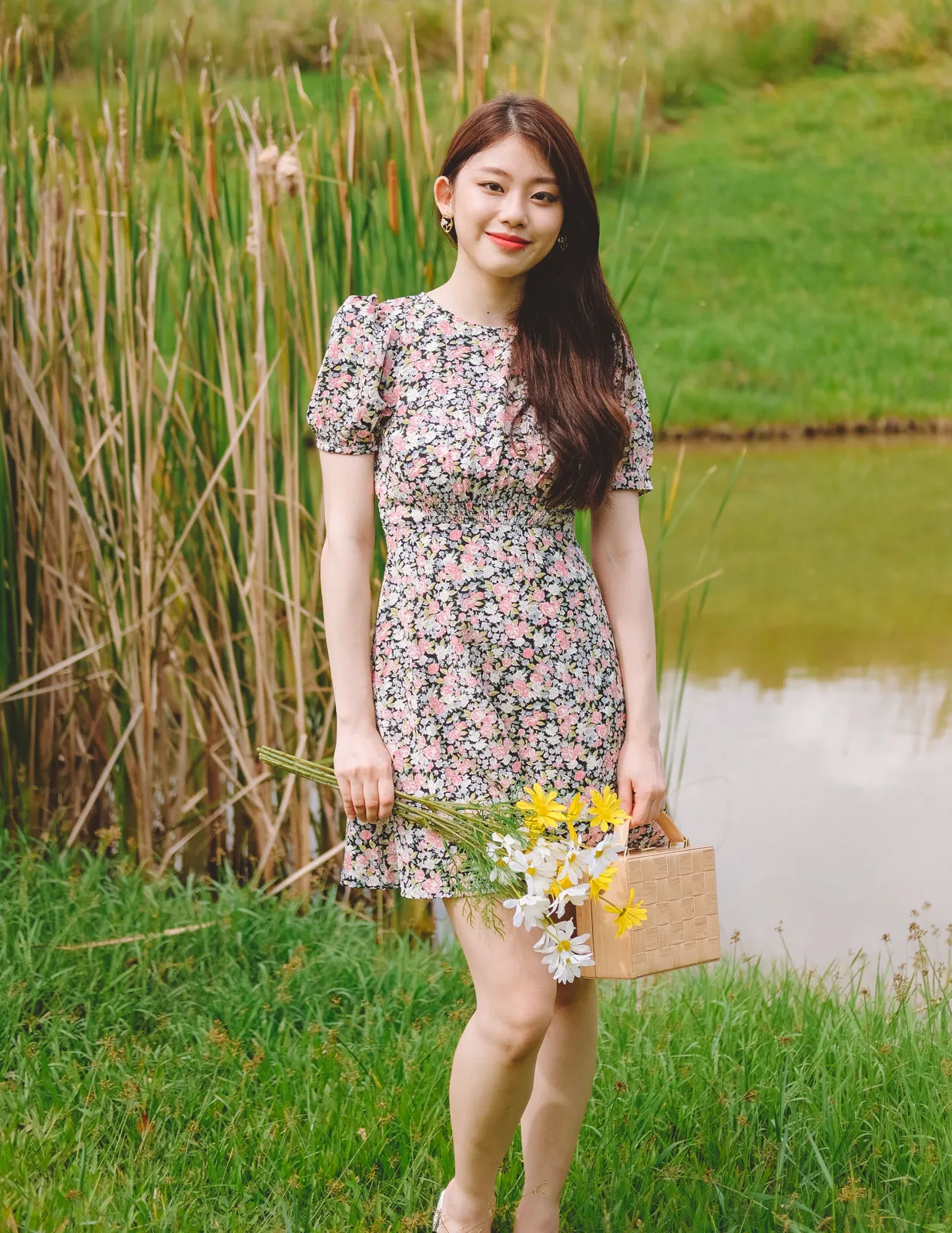 Ella Floral Dress in Black