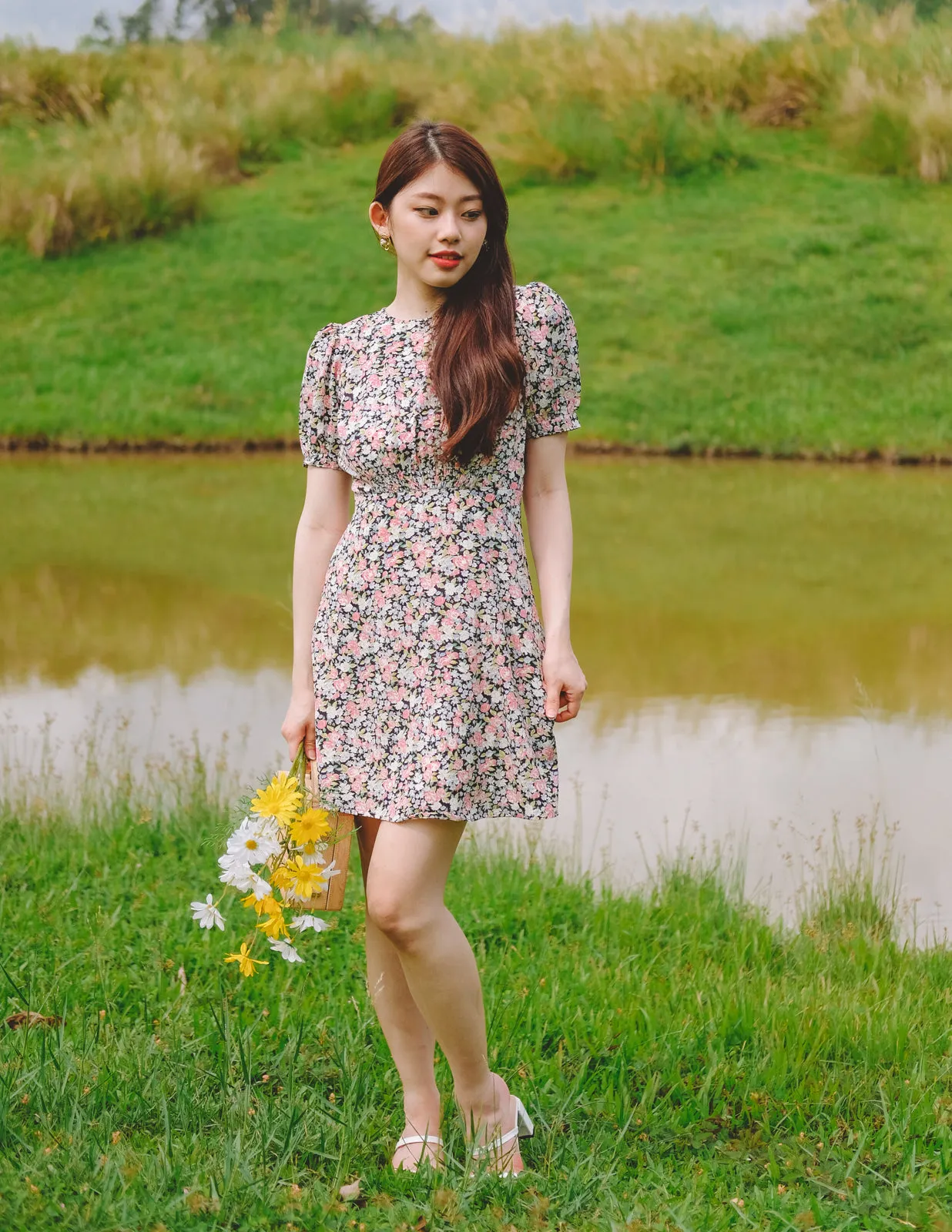 Ella Floral Dress in Black