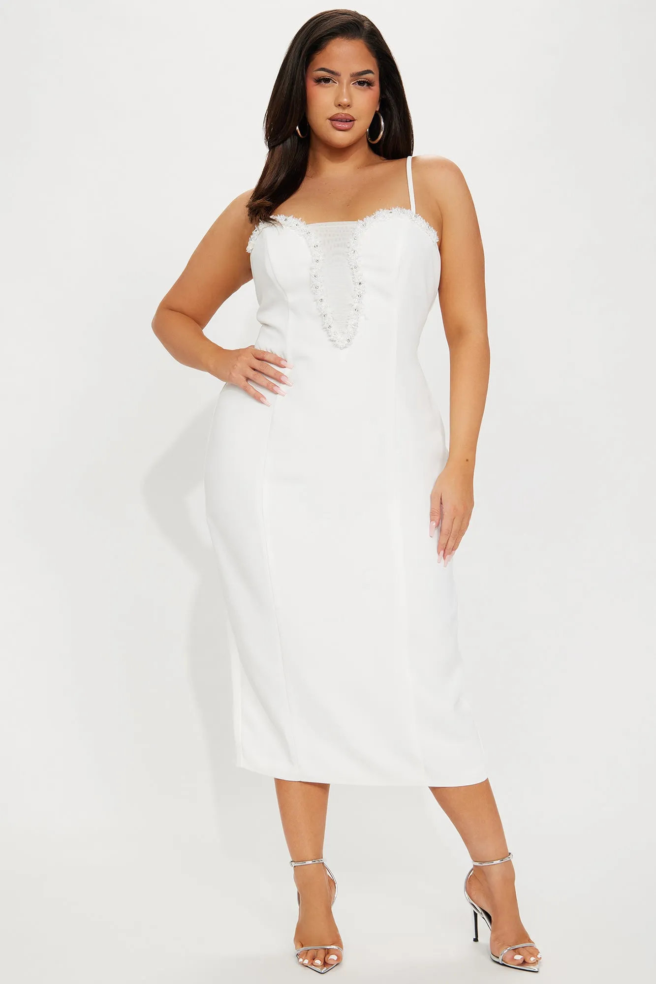 Evelyn Pearl Midi Dress - White