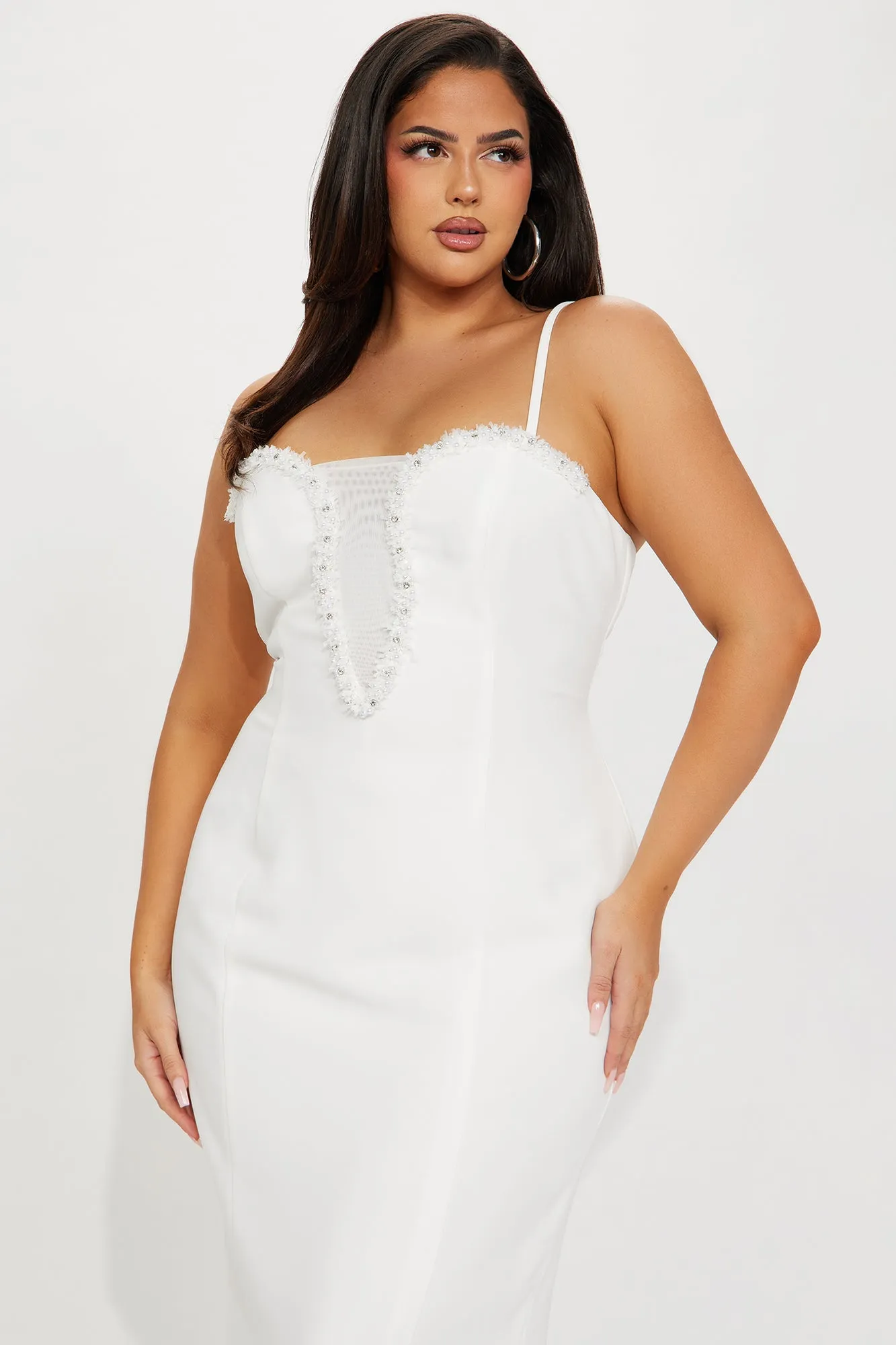 Evelyn Pearl Midi Dress - White