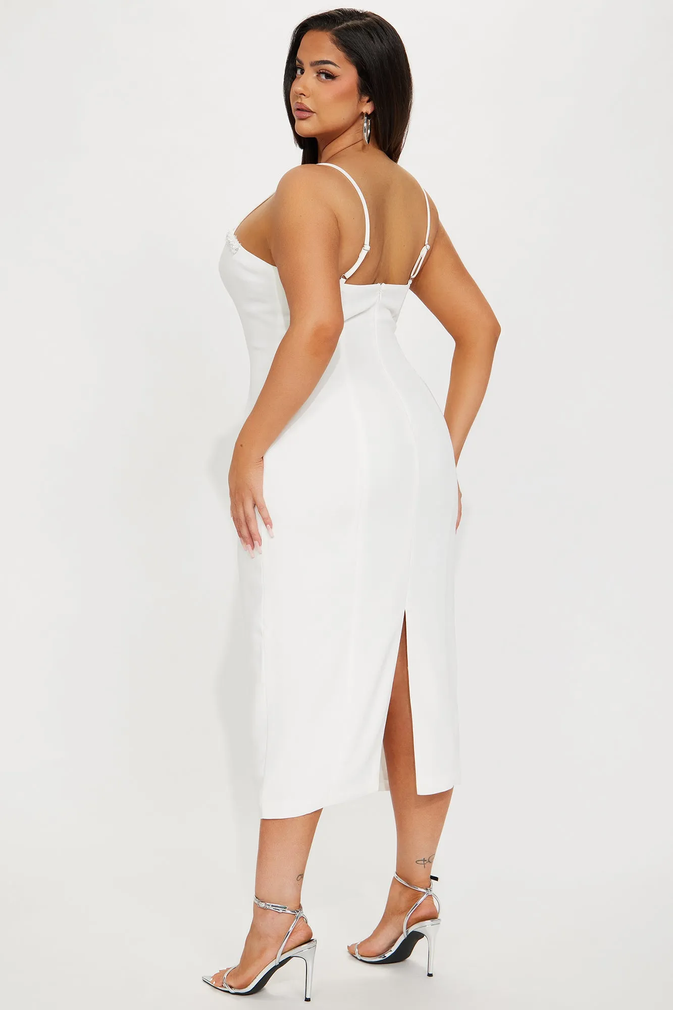 Evelyn Pearl Midi Dress - White