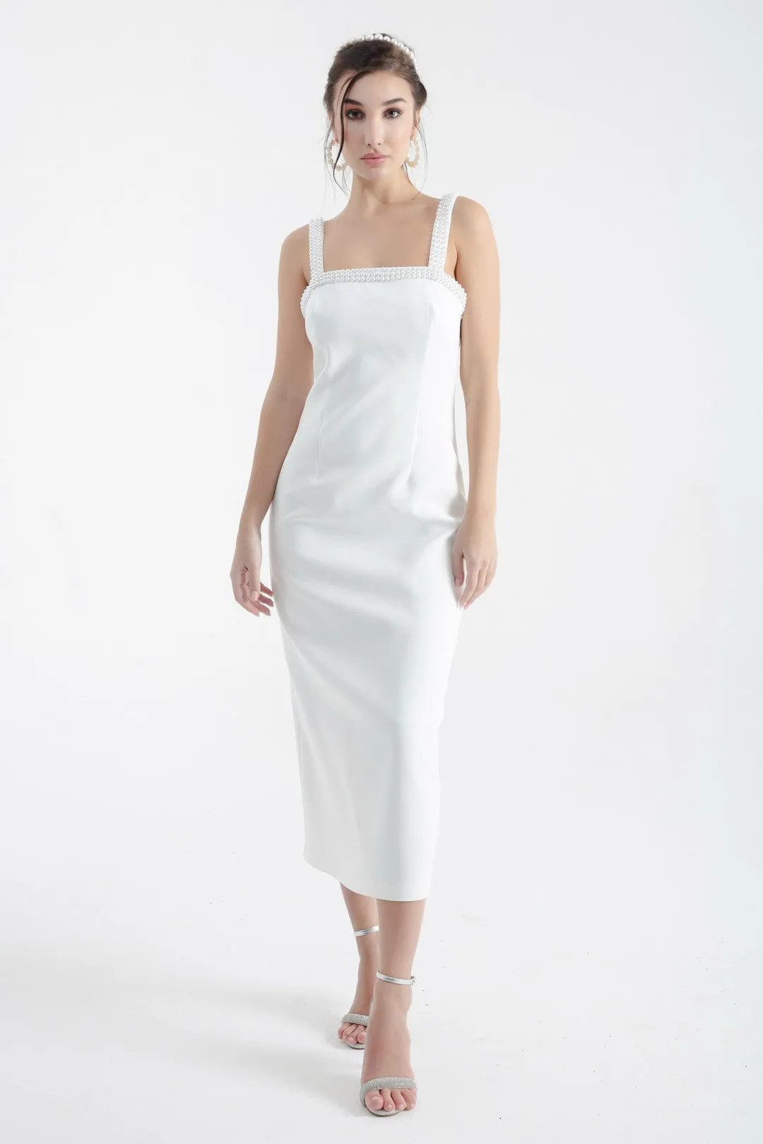 Female Pearl Midi Evening Dress Dress