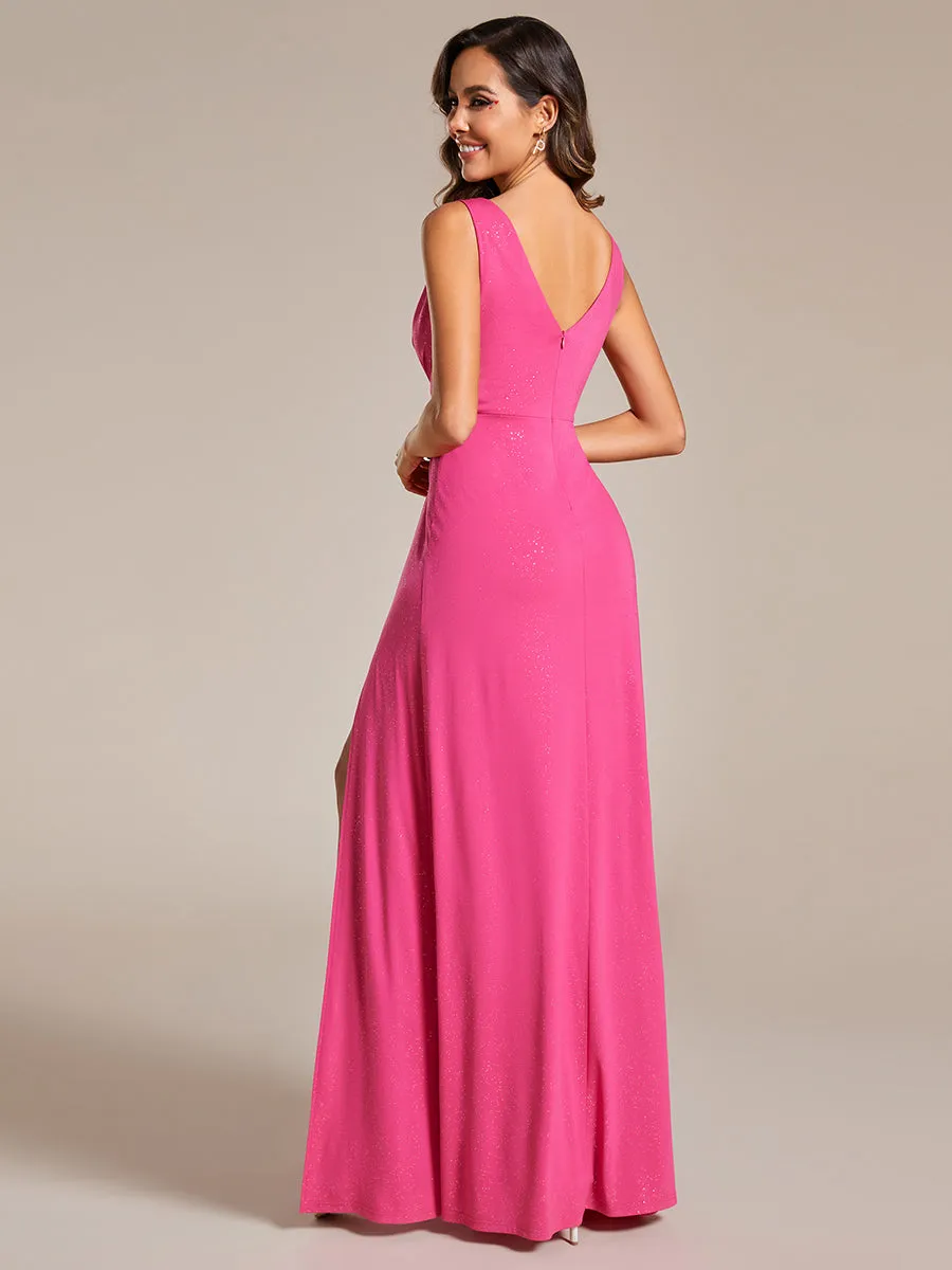 Floor Length V Neck Shimmery Wholesale Evening Dresses With Side Split