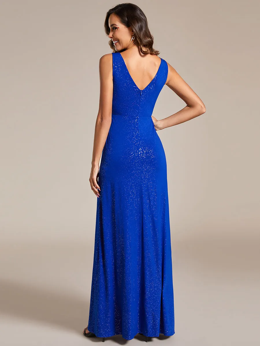 Floor Length V Neck Shimmery Wholesale Evening Dresses With Side Split