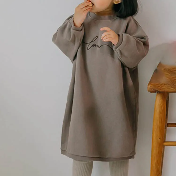 Girls Solid Color Letter Print Loose Sweater Dress