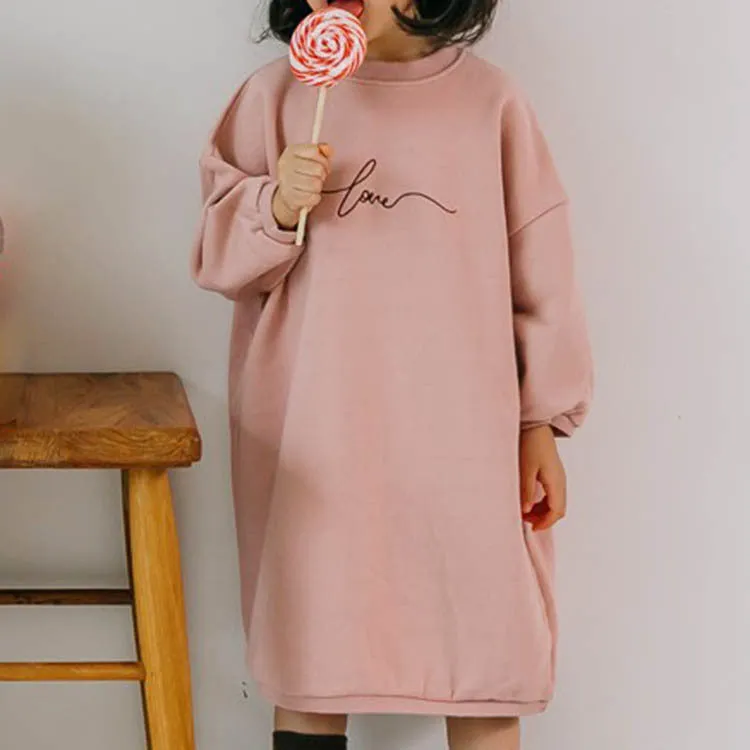 Girls Solid Color Letter Print Loose Sweater Dress