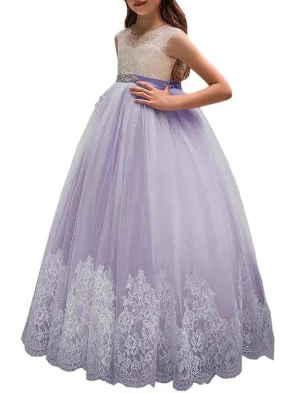 Gorgeous Tulle Lace Appliques Flower Girl Dresses Sleeveless Sash Formal Kids Dress