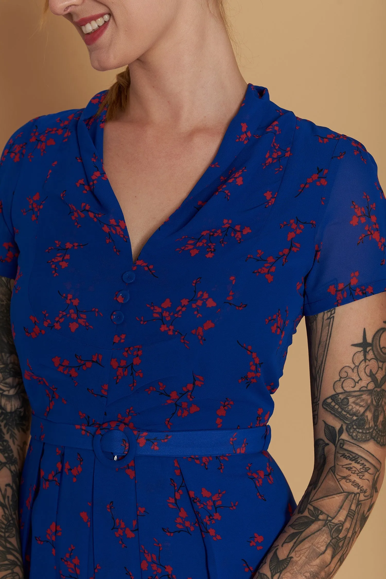 Grace Kelly Blue & Red Floral Dress