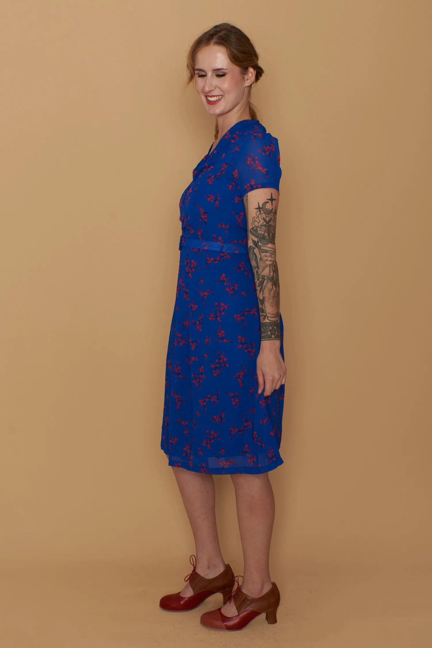 Grace Kelly Blue & Red Floral Dress