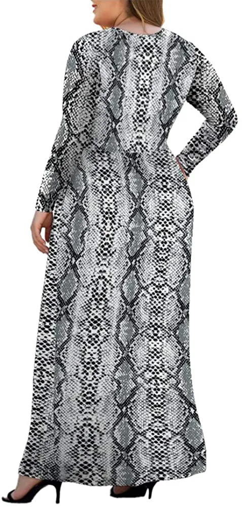 HAOMEILI Women's L-5XL Long Sleeve V-Neck Plus Size Casual Maxi Dresses with Pockets