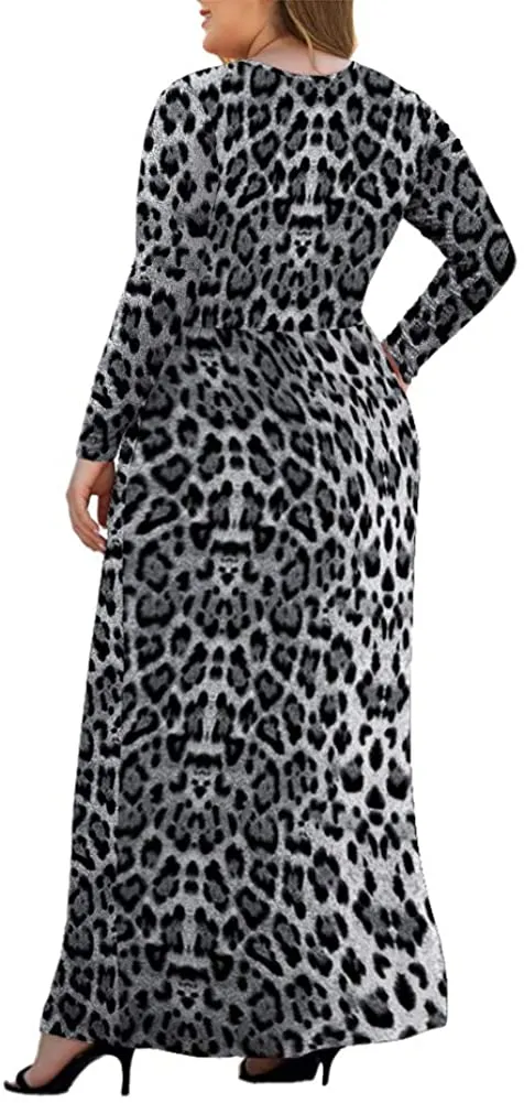 HAOMEILI Women's L-5XL Long Sleeve V-Neck Plus Size Casual Maxi Dresses with Pockets