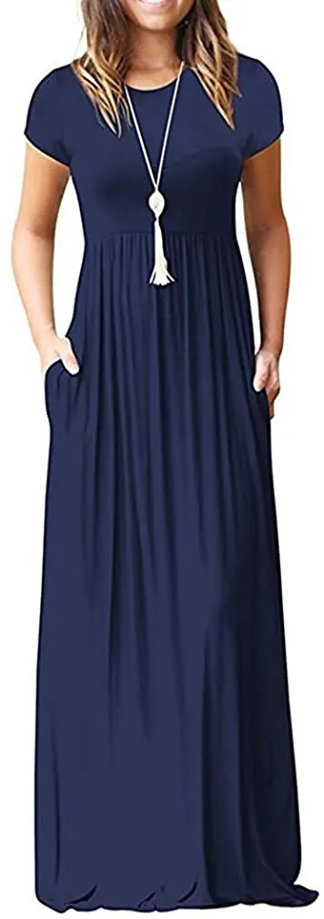 HAOMEILI Women's Long Sleeve Loose Plain Long Maxi Casual Dresses with Pockets