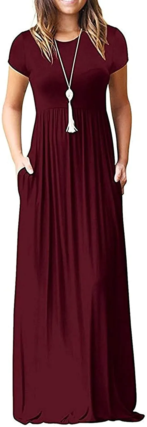 HAOMEILI Women's Long Sleeve Loose Plain Long Maxi Casual Dresses with Pockets