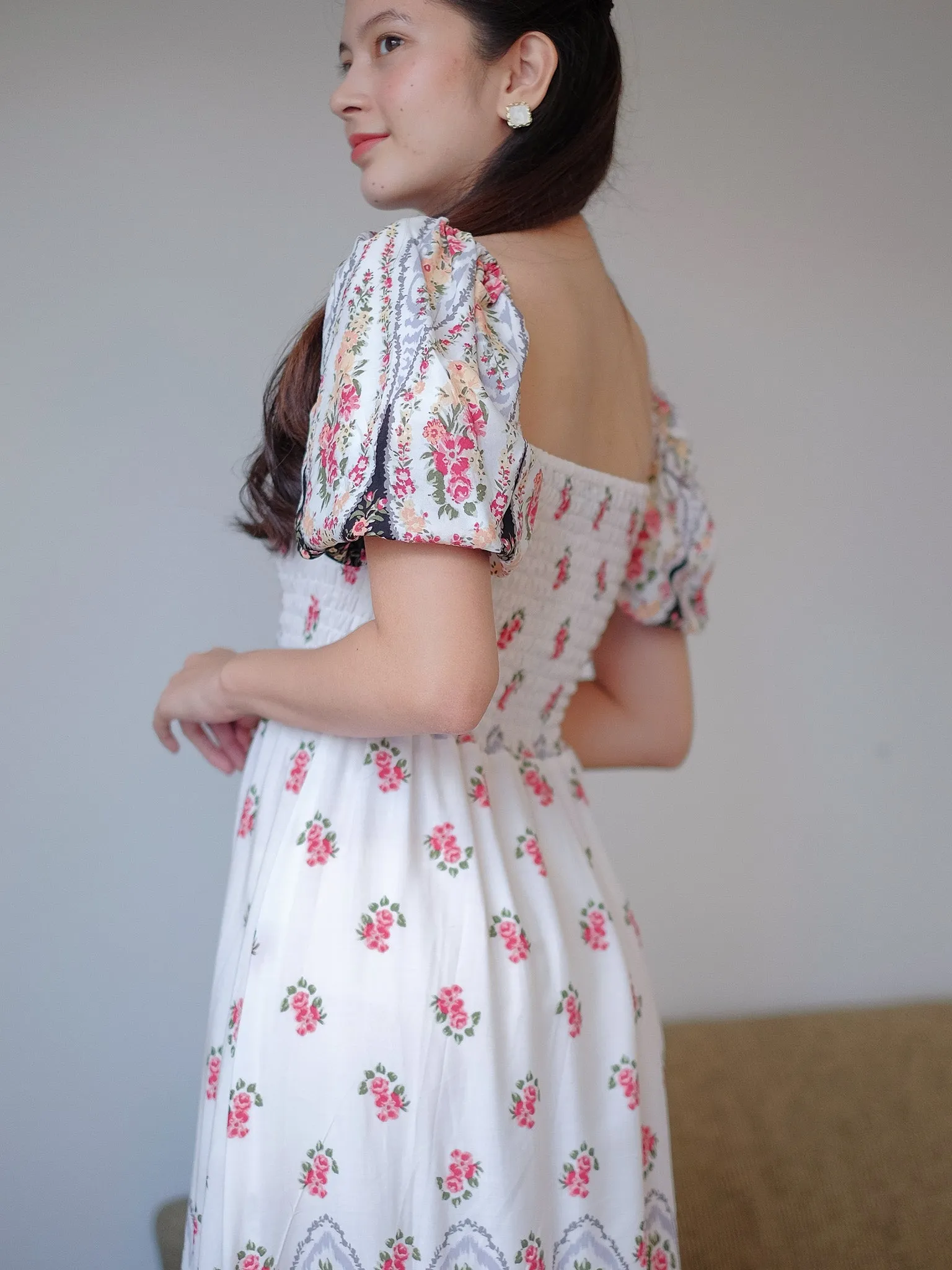 Jasmine midi dress - white boho print