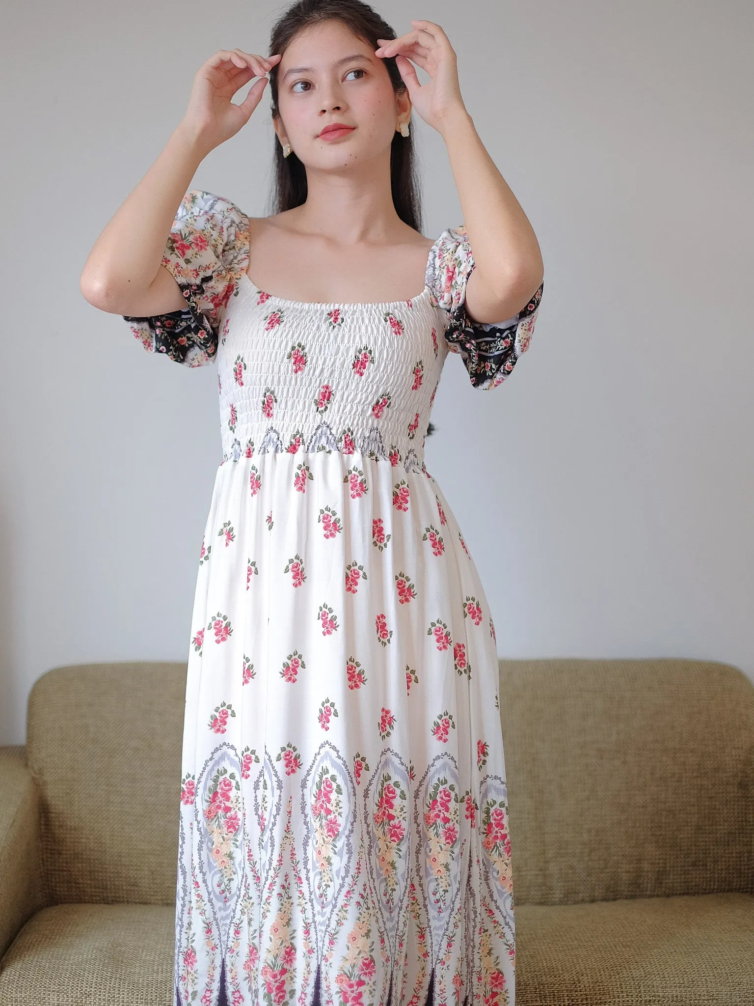 Jasmine midi dress - white boho print