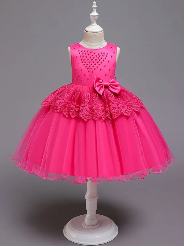 Jewel Neck Tulle Sleeveless Flower Girl Dresses Pink Princess Silhouette Formal Kids Dress