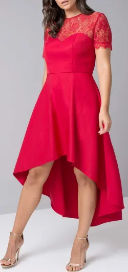 Lace Red Dip Hem Dress