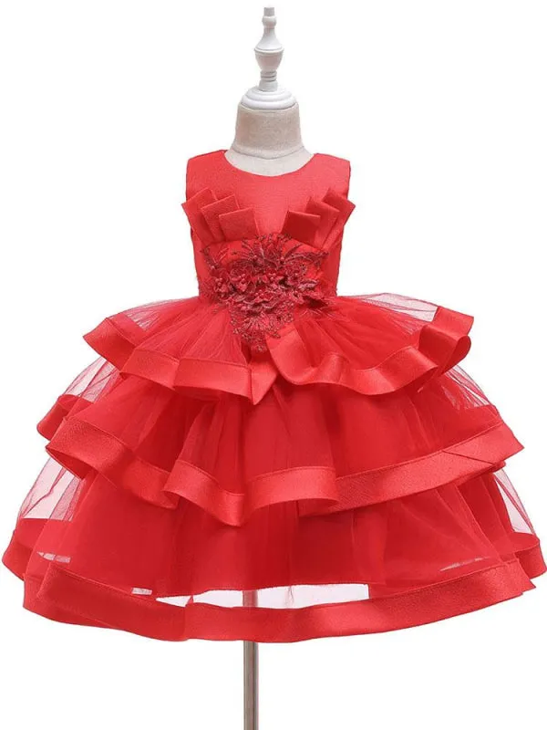 Lovely Pink Satin Beads Short Flower Girl Dresses A-line Princess Dress for Weddings