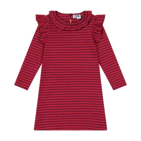 Luna Girls Ruffle Dress Red Stripe Navy