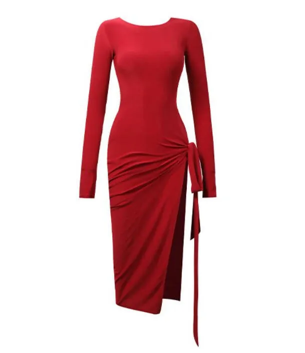 Lustrous High-Cut Latin Practice Dress | Red/Black | 2179