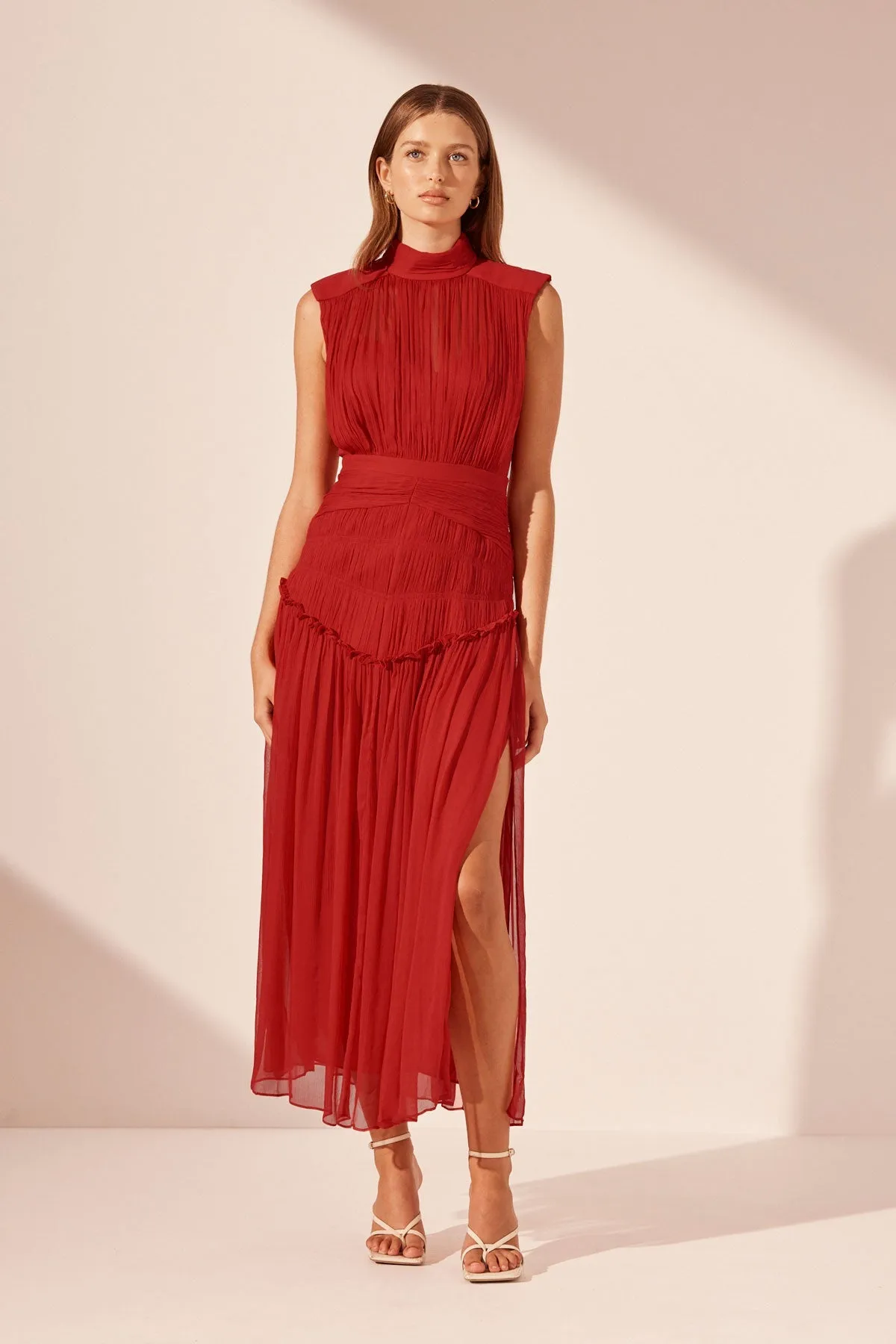 MARQUIS HIGH NECK MIDI DRESS - ROMA RED