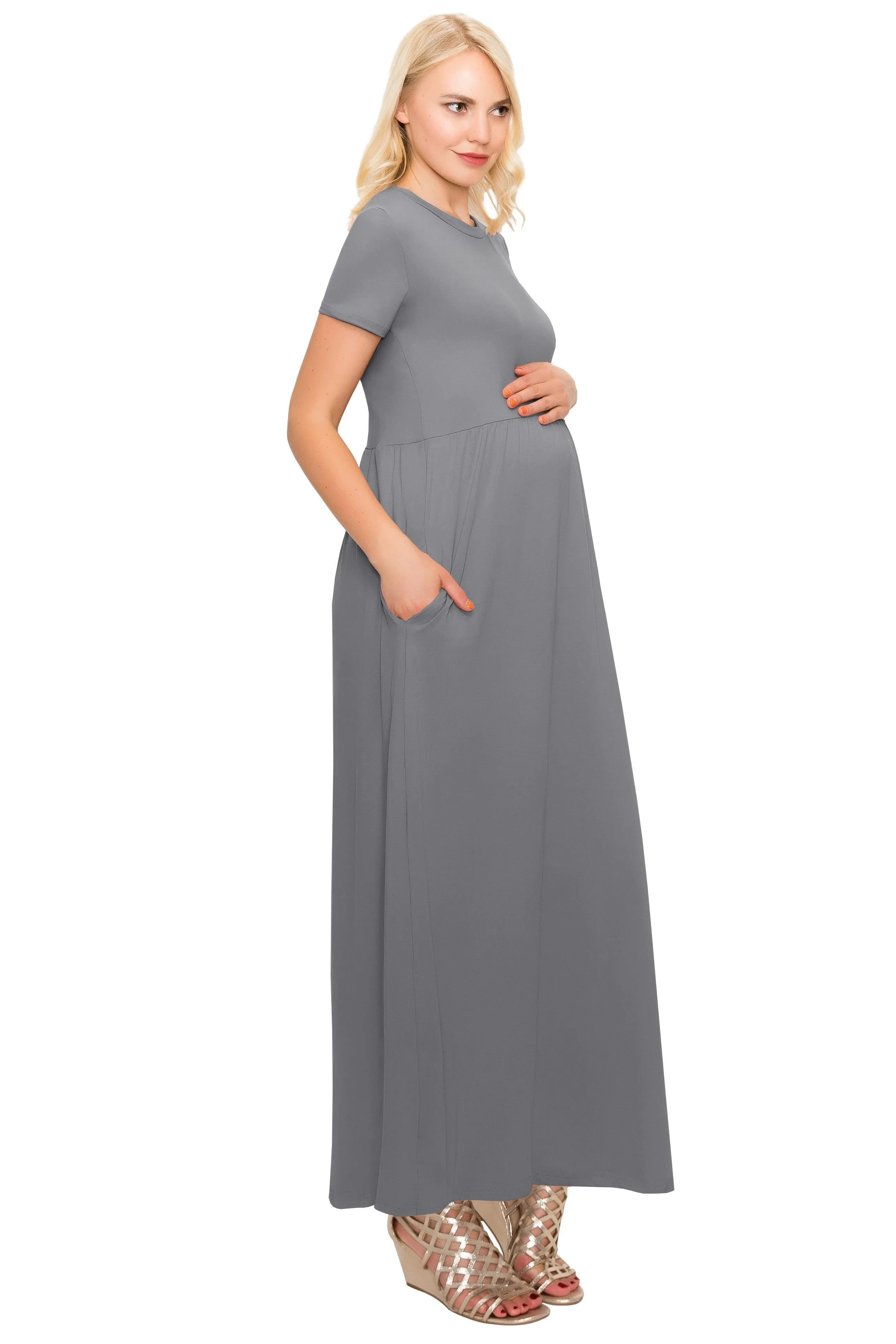 Maternity Maxi Dress -Short Sleeve Maternity Dress