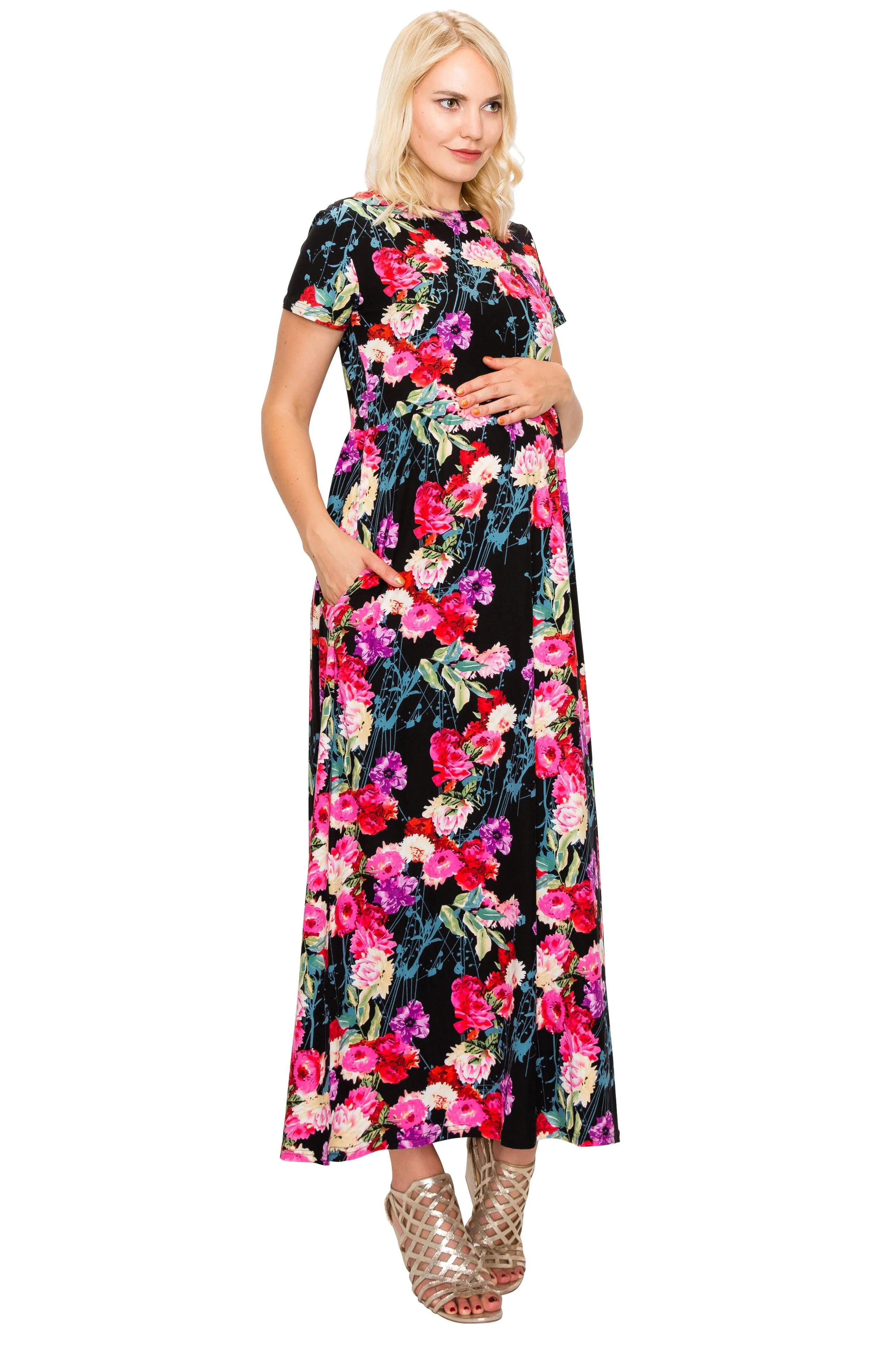 Maternity Maxi Dress -Short Sleeve Maternity Dress