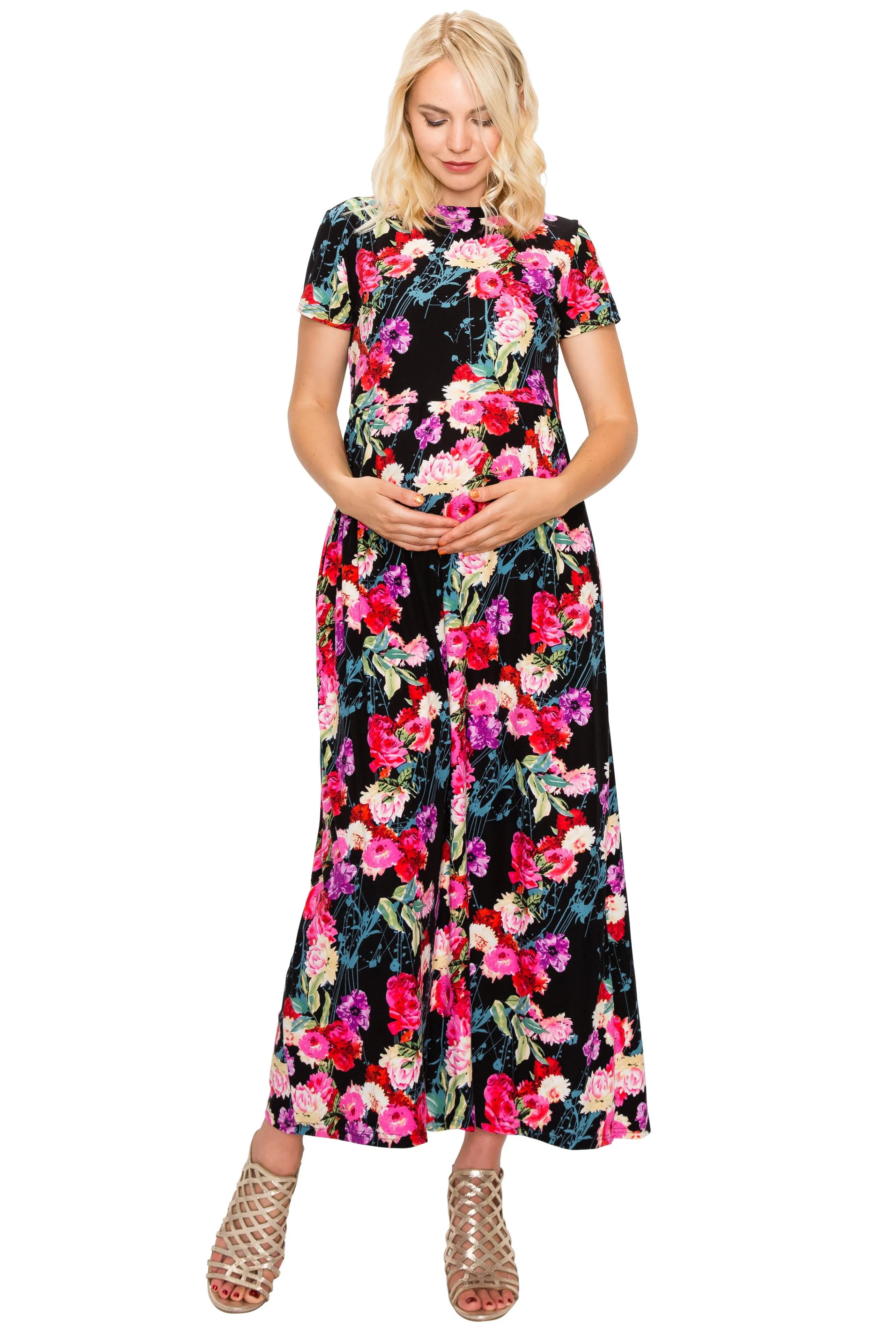 Maternity Maxi Dress -Short Sleeve Maternity Dress