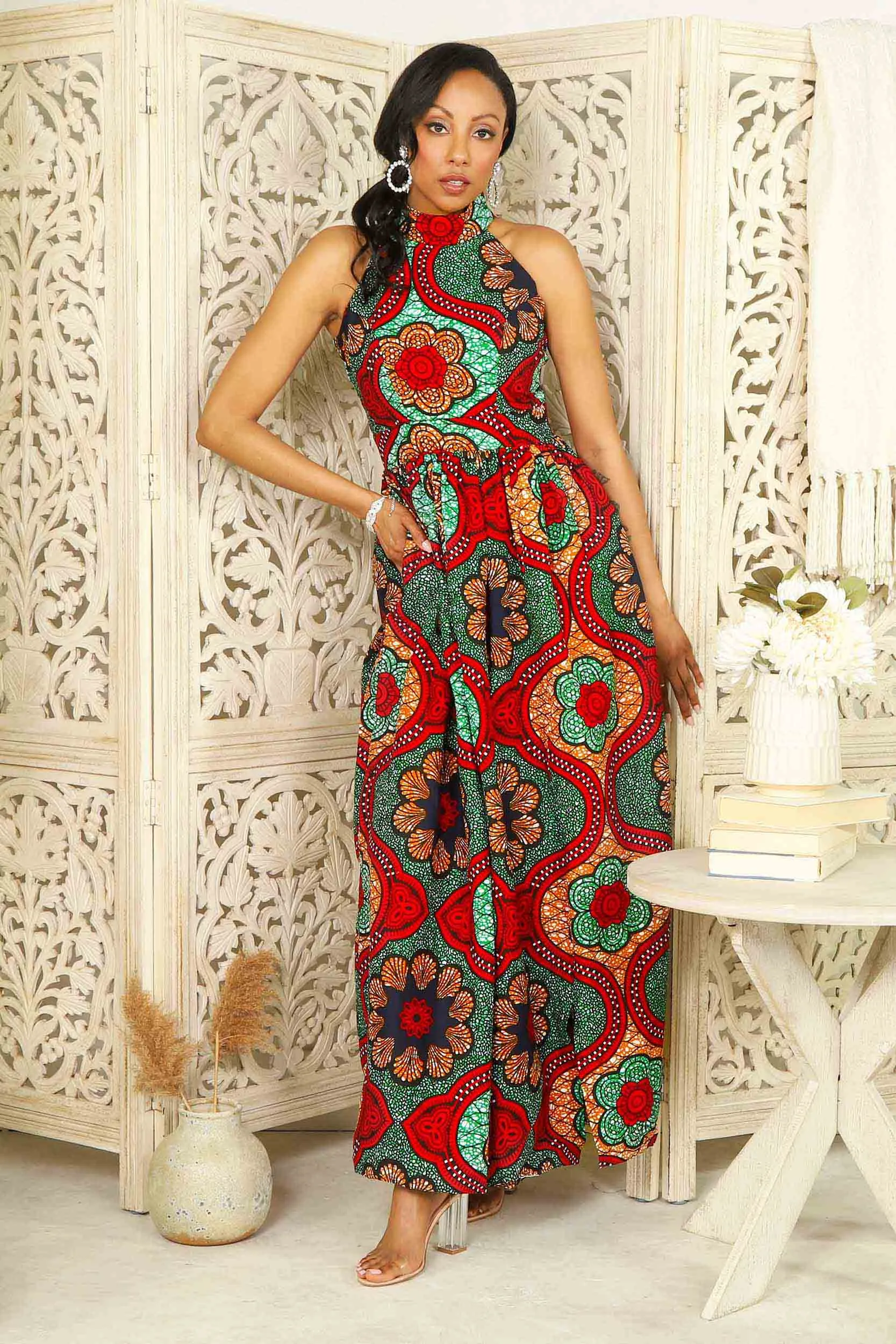 MERA African Print Maxi Dress (Halter Neck)