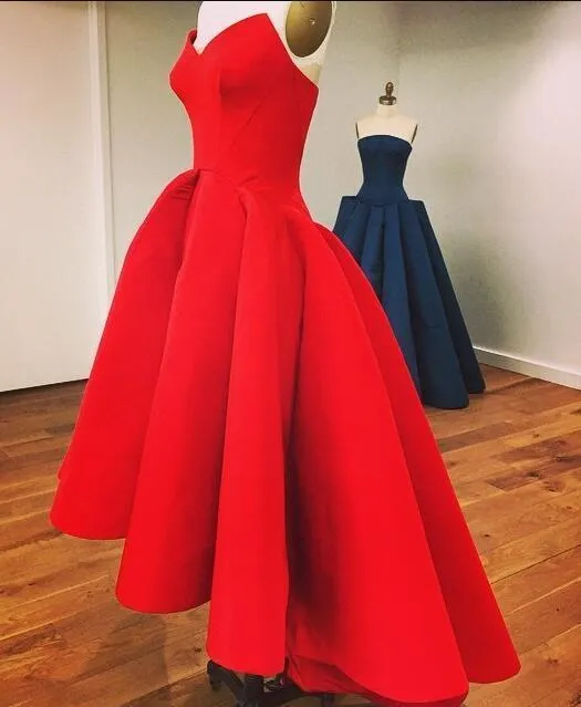 New Fashion High Low Red Vintage Strapless Sleeveless Formal Gowns online prom dresses