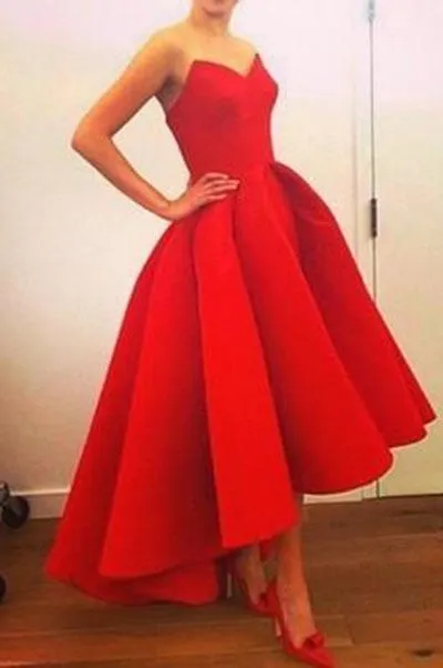 New Fashion High Low Red Vintage Strapless Sleeveless Formal Gowns online prom dresses