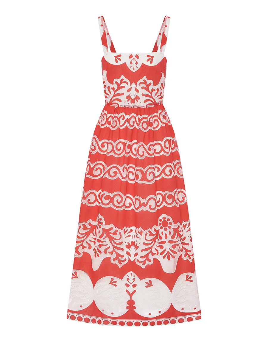 Ninet Lace Midi Dress - Red - SALE