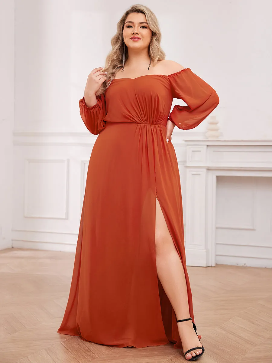 Plus Chiffon Maxi Long One Shoulder Wholesale Evening Dresses With Lantern Sleeves