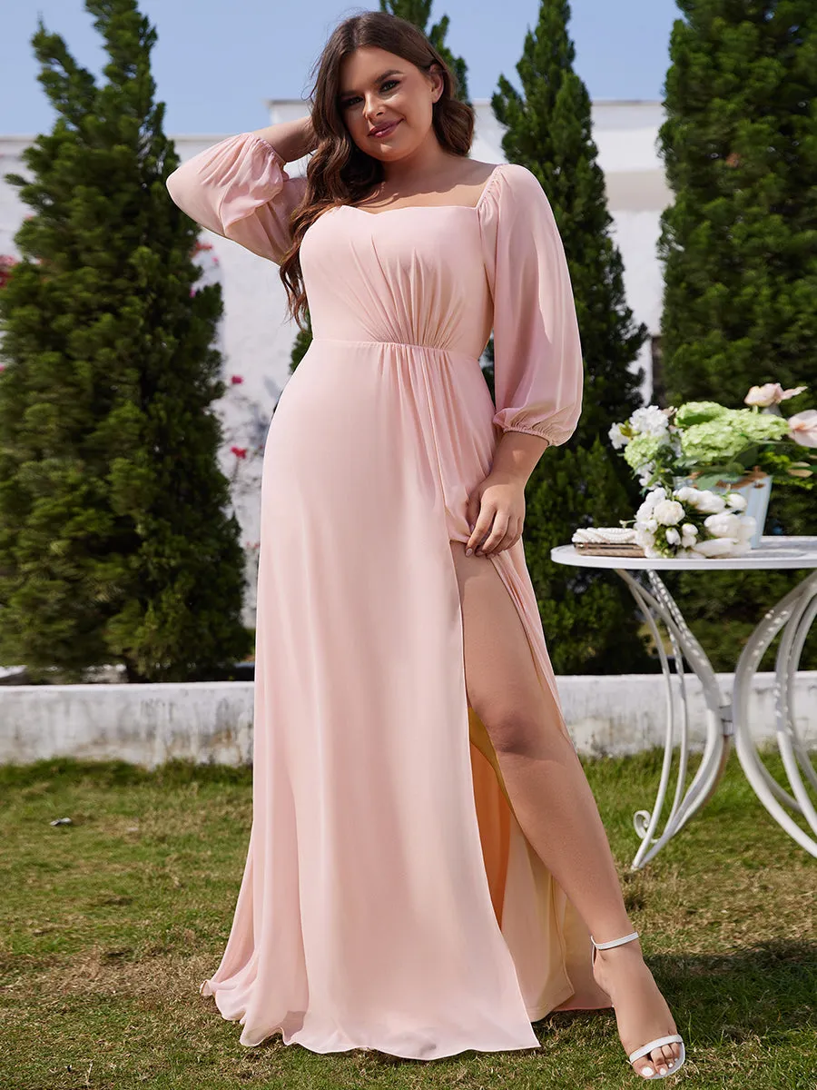 Plus Chiffon Maxi Long One Shoulder Wholesale Evening Dresses With Lantern Sleeves