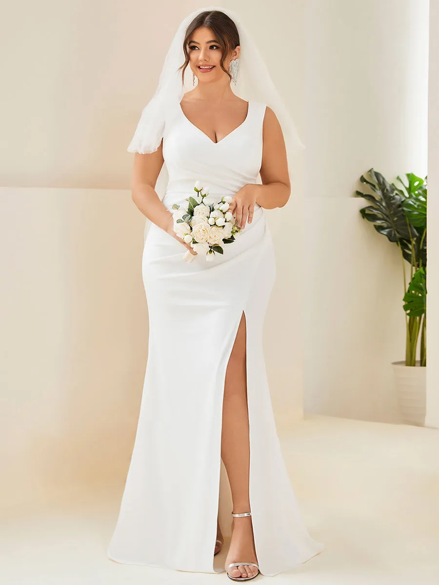 Plus Deep V Neck Fishtail Sleeveless Split Wholesale Wedding Dresses