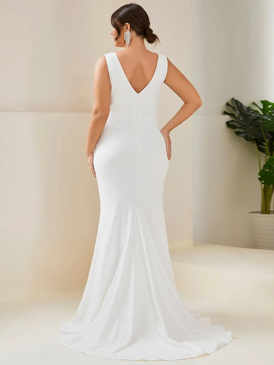 Plus Deep V Neck Fishtail Sleeveless Split Wholesale Wedding Dresses