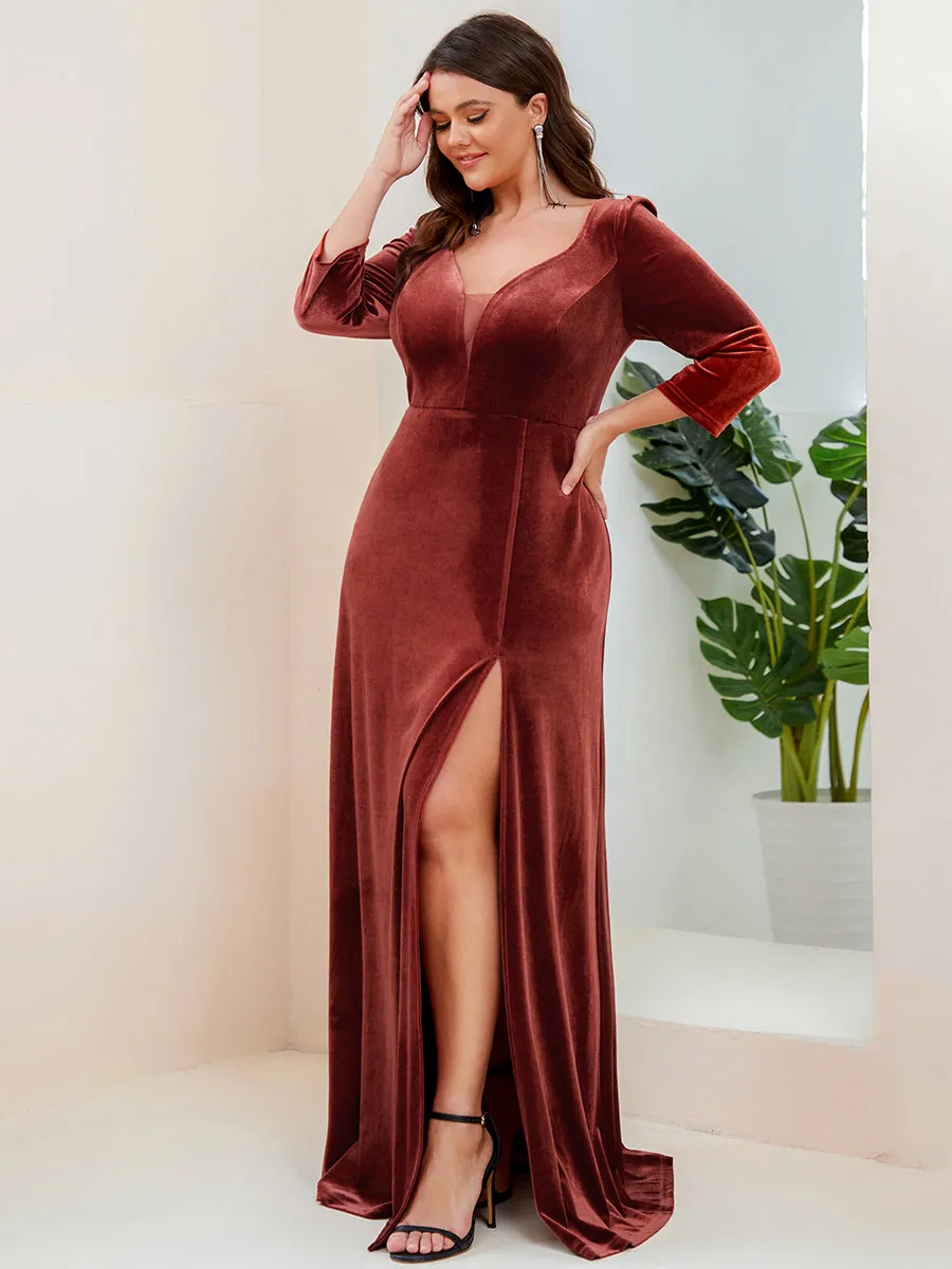 Plus Shiny Long Sleeves Deep V Neck A Line Wholesale Evening Dresses