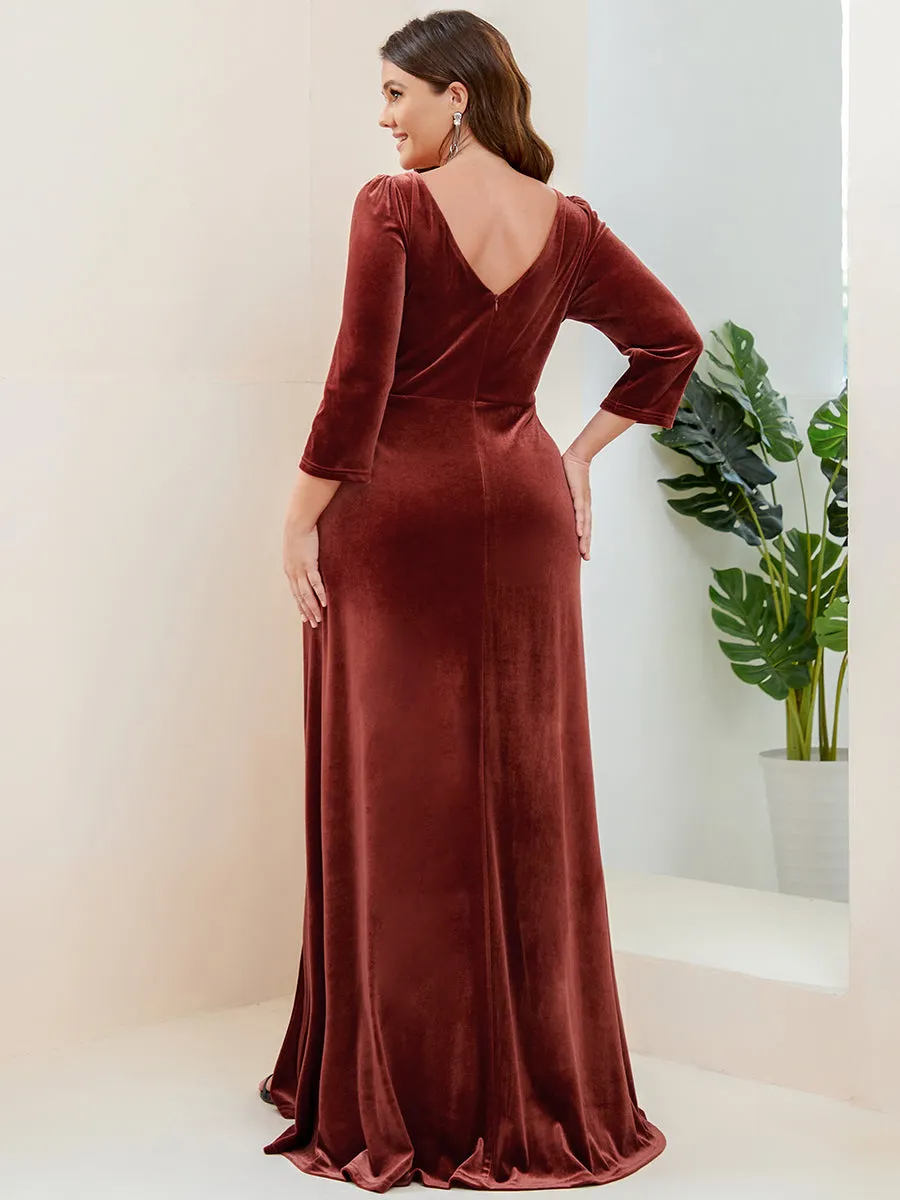 Plus Shiny Long Sleeves Deep V Neck A Line Wholesale Evening Dresses