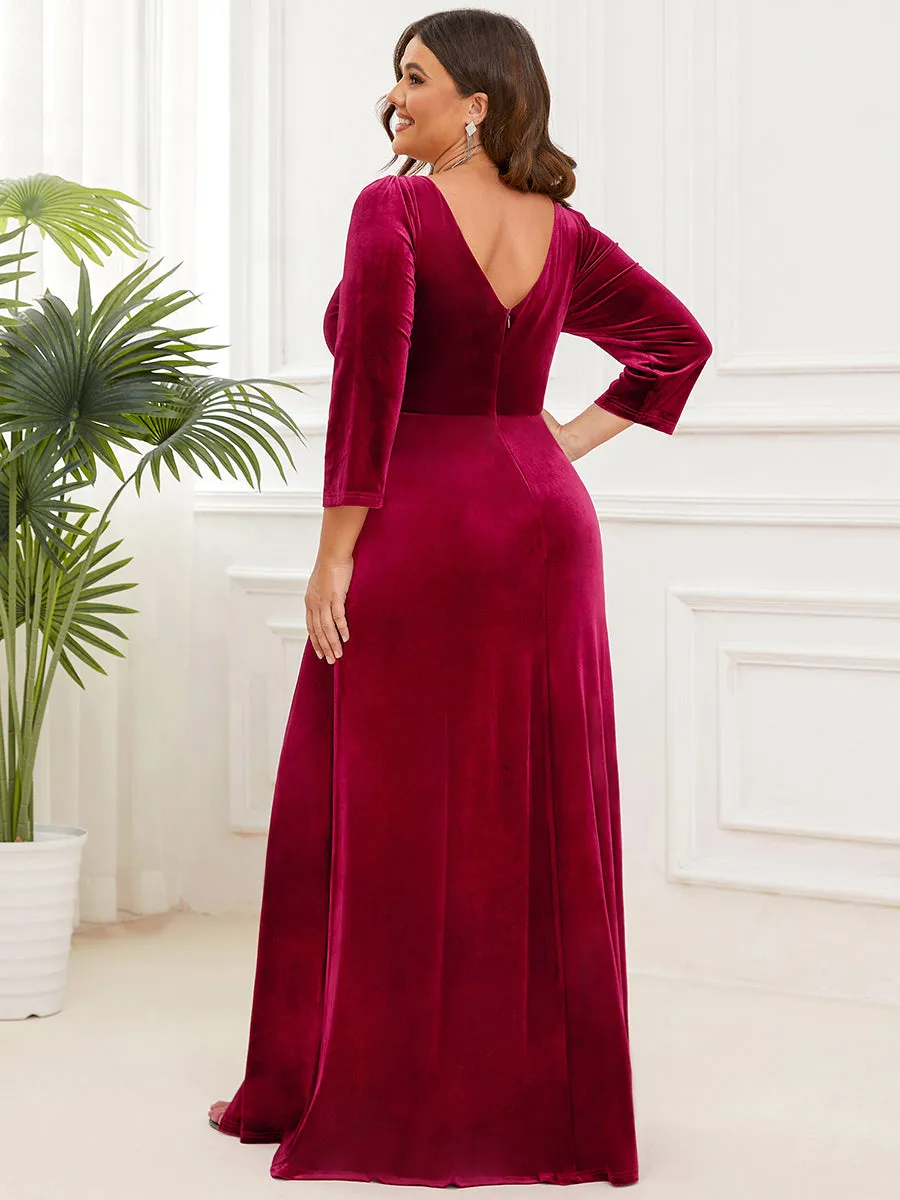 Plus Shiny Long Sleeves Deep V Neck A Line Wholesale Evening Dresses