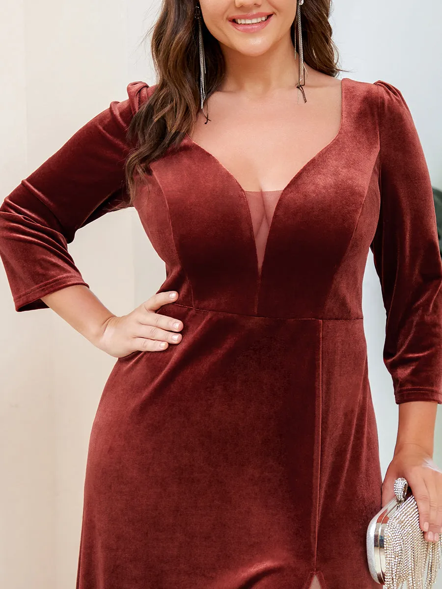 Plus Shiny Long Sleeves Deep V Neck A Line Wholesale Evening Dresses