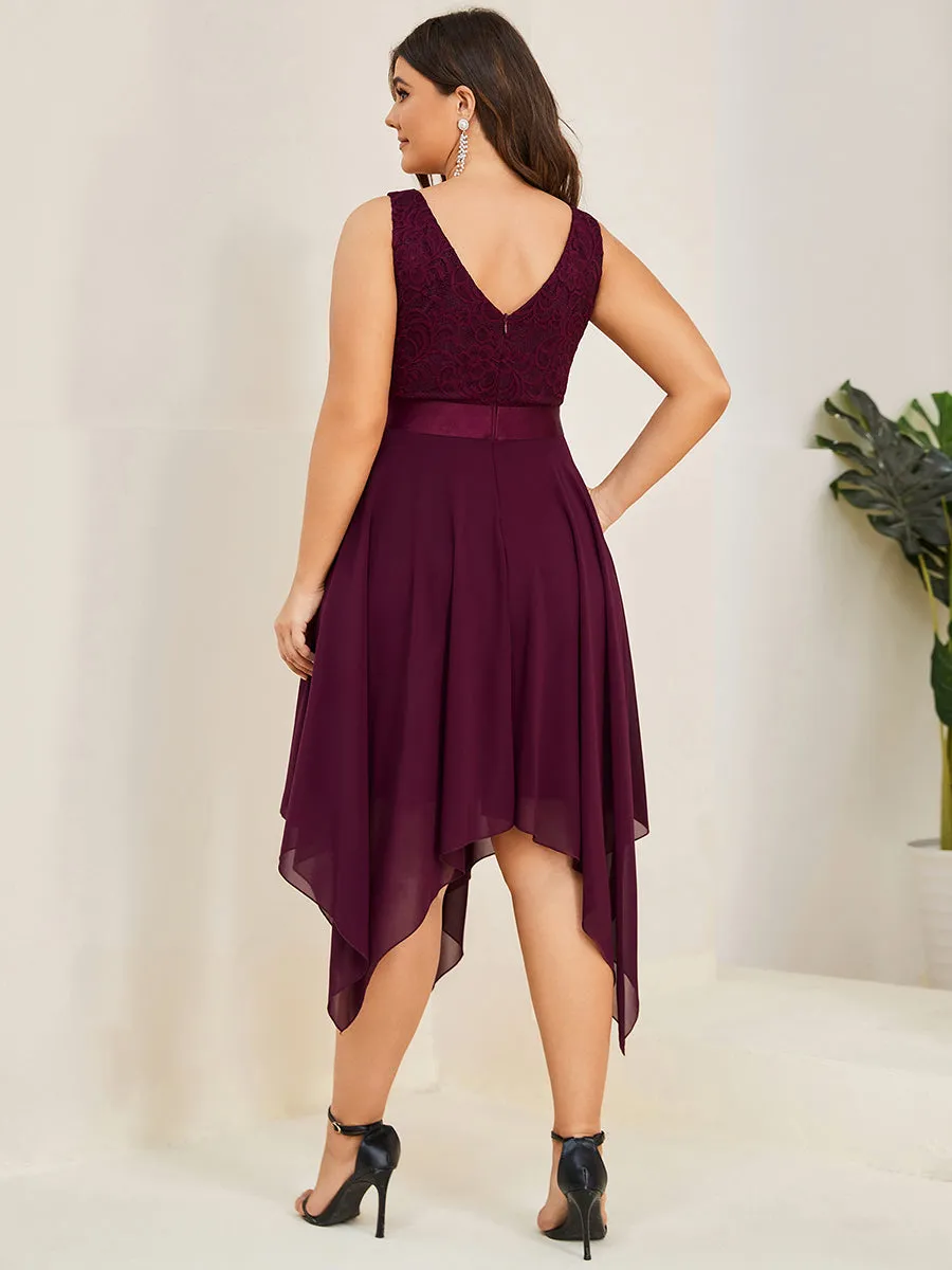 Plus Size Deep V Neck Asymmetrical Hem Sleeveless Wholesale Dresses