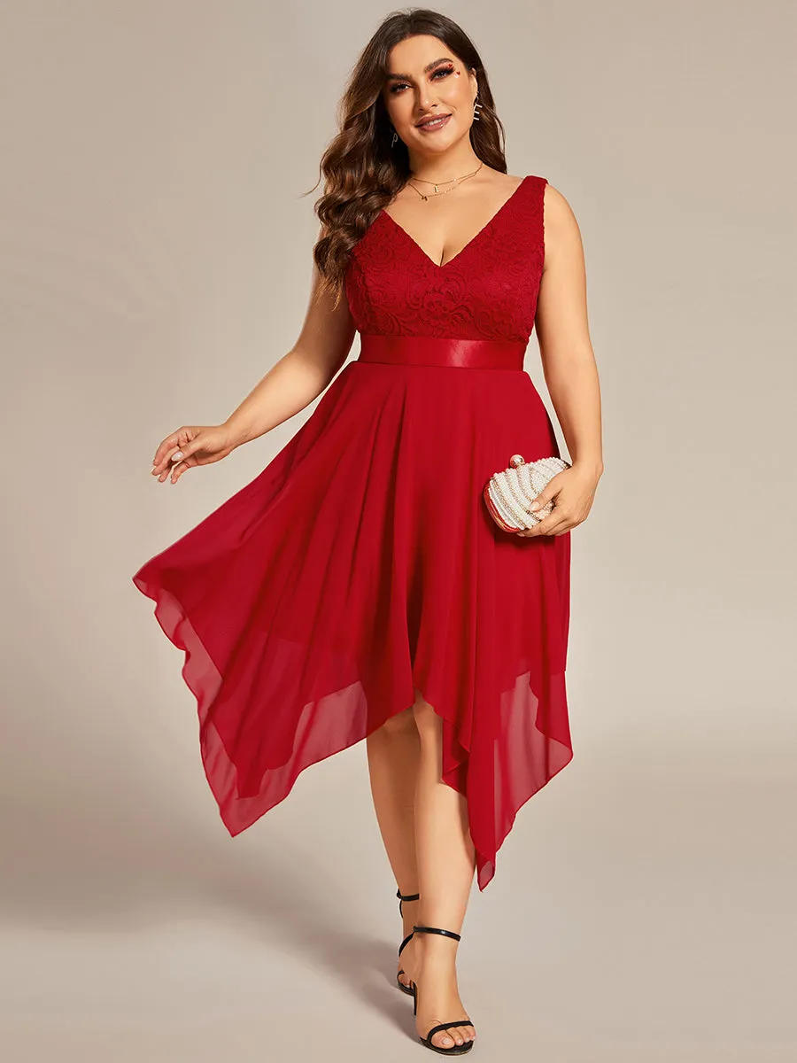 Plus Size Deep V Neck Asymmetrical Hem Sleeveless Wholesale Dresses