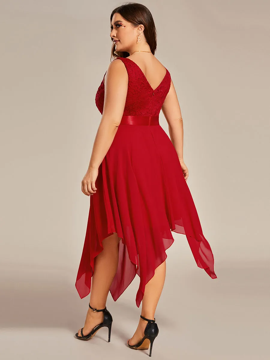 Plus Size Deep V Neck Asymmetrical Hem Sleeveless Wholesale Dresses