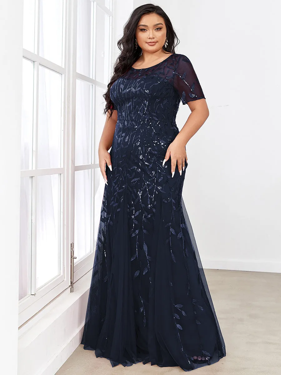 Plus Size Floral Sequin Print Fishtail Tulle Dresses for Party