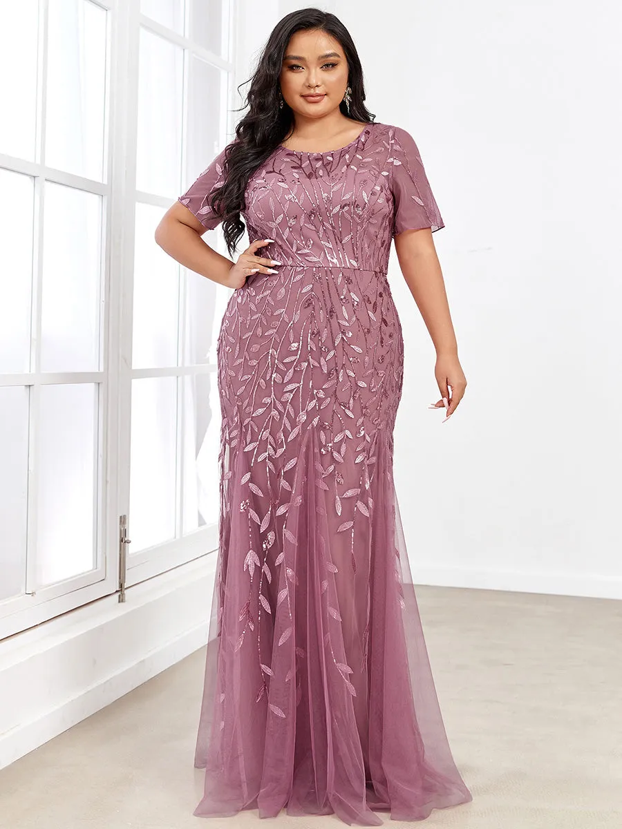 Plus Size Floral Sequin Print Fishtail Tulle Dresses for Party