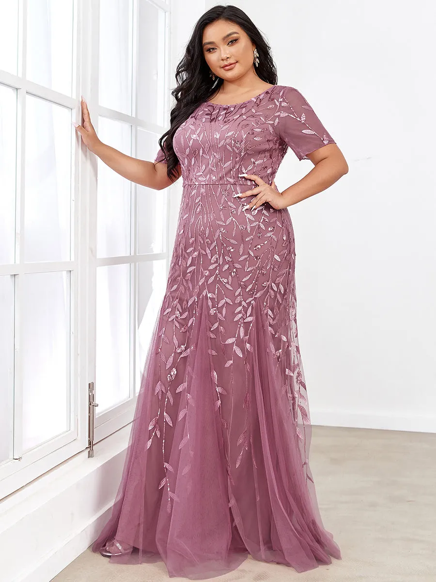 Plus Size Floral Sequin Print Fishtail Tulle Dresses for Party